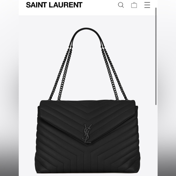 TRADE 🤩 YSL Large LouLou Saint Laurent CHAIN BAG QUILTED LEATHER BLACK on Blac - Picture 3 of 16